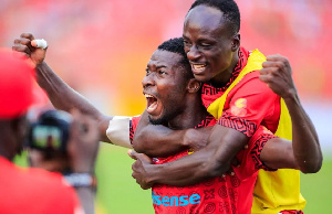 Ismail Ganiu celebrates his goal for Asante Kotoko