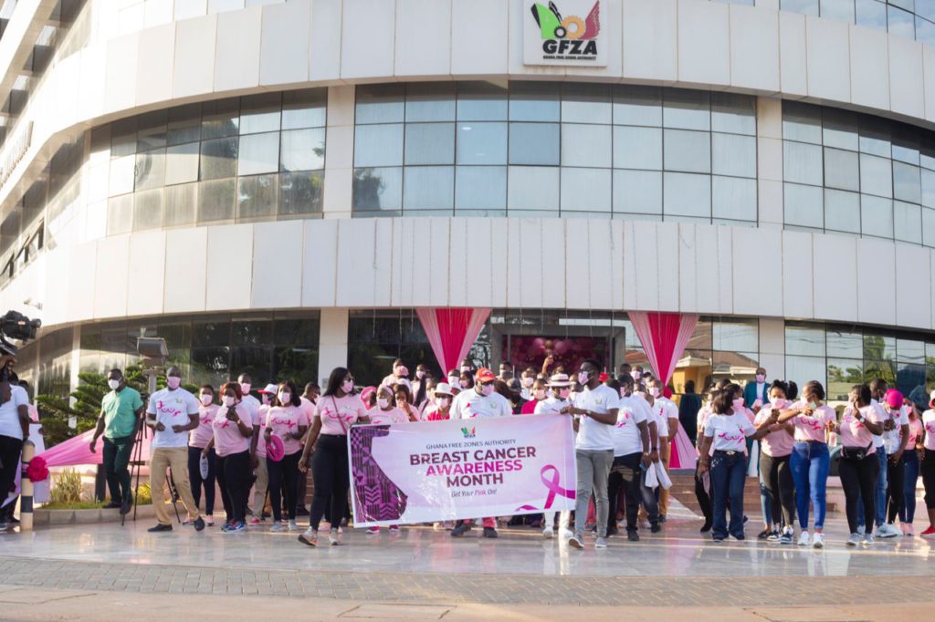 Ghana Free Zones Authority CEO leads staff on Breast Cancer awareness campaign