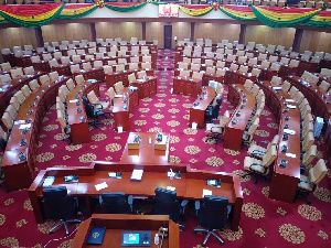 The Chamber of the Parliament of Ghana is empty hours after the advertised time