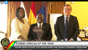 Akufo-Addo with members of the Forbes Africa team at the Jubilee House