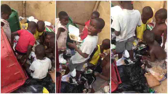 Video of kids eating food from dustbins 