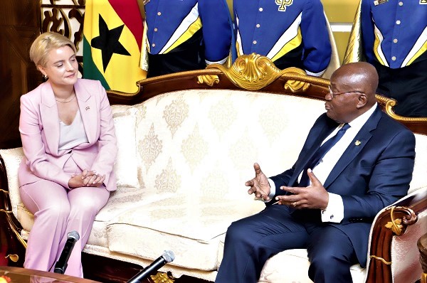 President Akufo-Addo interacting with Simone Giger (left), Swiss Ambassador to Ghana