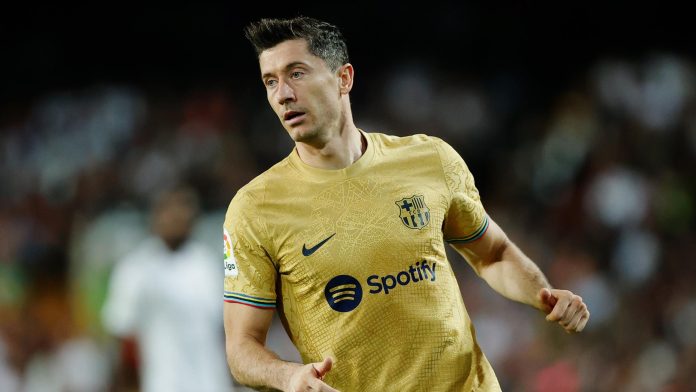 Robert Lewandowski of FC Barcelona during the La Liga Santander match between Valencia v FC Barcelona at the Estadio de Mestalla on October 29, 2022 in Valencia Spain Image credit: Getty Images