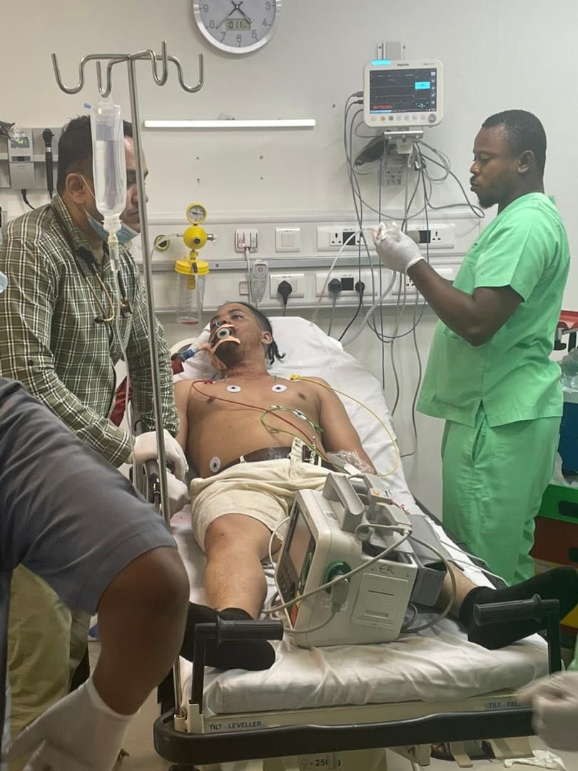 Reality TV star, Rico Swavey at the hospital while still been treated