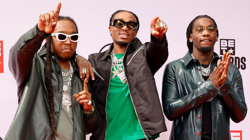 Migos (left-right) Takeoff, Quavo and Offset of Migos attend the BET Awards 2021