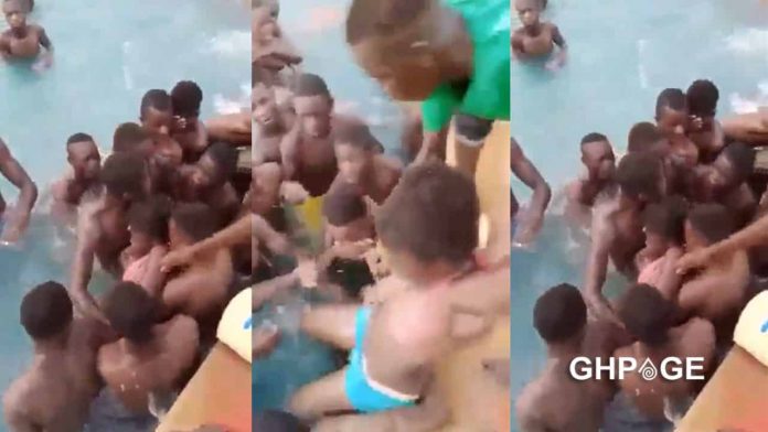 boys fondle girl in crowded pool