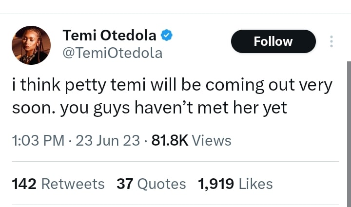 “Petty Temi will be coming out very soon” Temi Otedola set to unlock new fierce personality