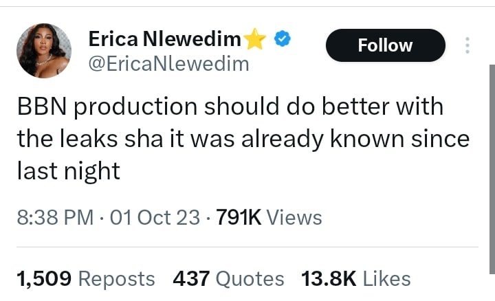 BBNaija All Stars: “They need to do better” Erica Nlewedim tells BBN production as she reacts to Ilebaye’s victory