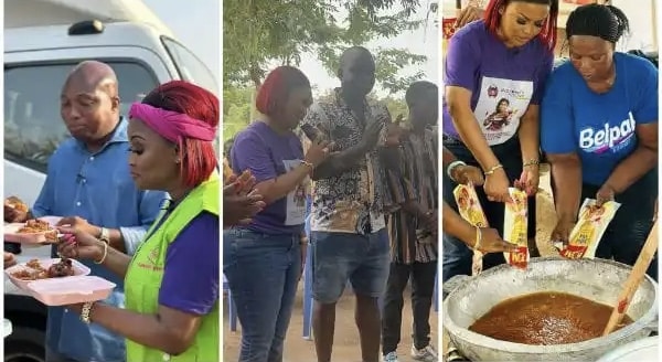 Nana Ama Mcbrown and crew cook and dine with victims of Akosombo Dam spillage –