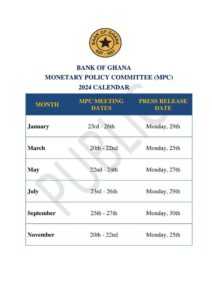 Bank of Ghana releases Monetary Policy Committee 2024 timetable