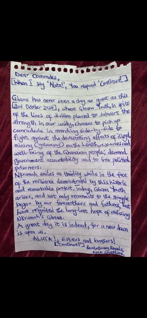 Ama Governor writes letter from her cell to support #FreeTheCitizens protest